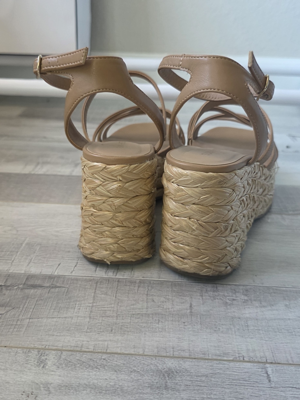 Sun + Stone Tan Strappy Wedge Sandals with Braided Platform - Picture 6 of 7